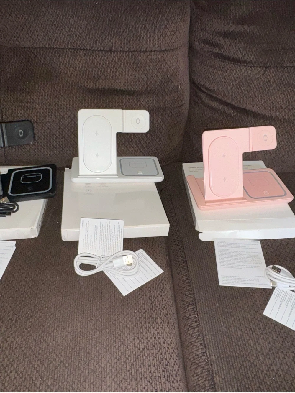 Apple 3-in-1 Wireless Charging Stand - Pink and White-Black